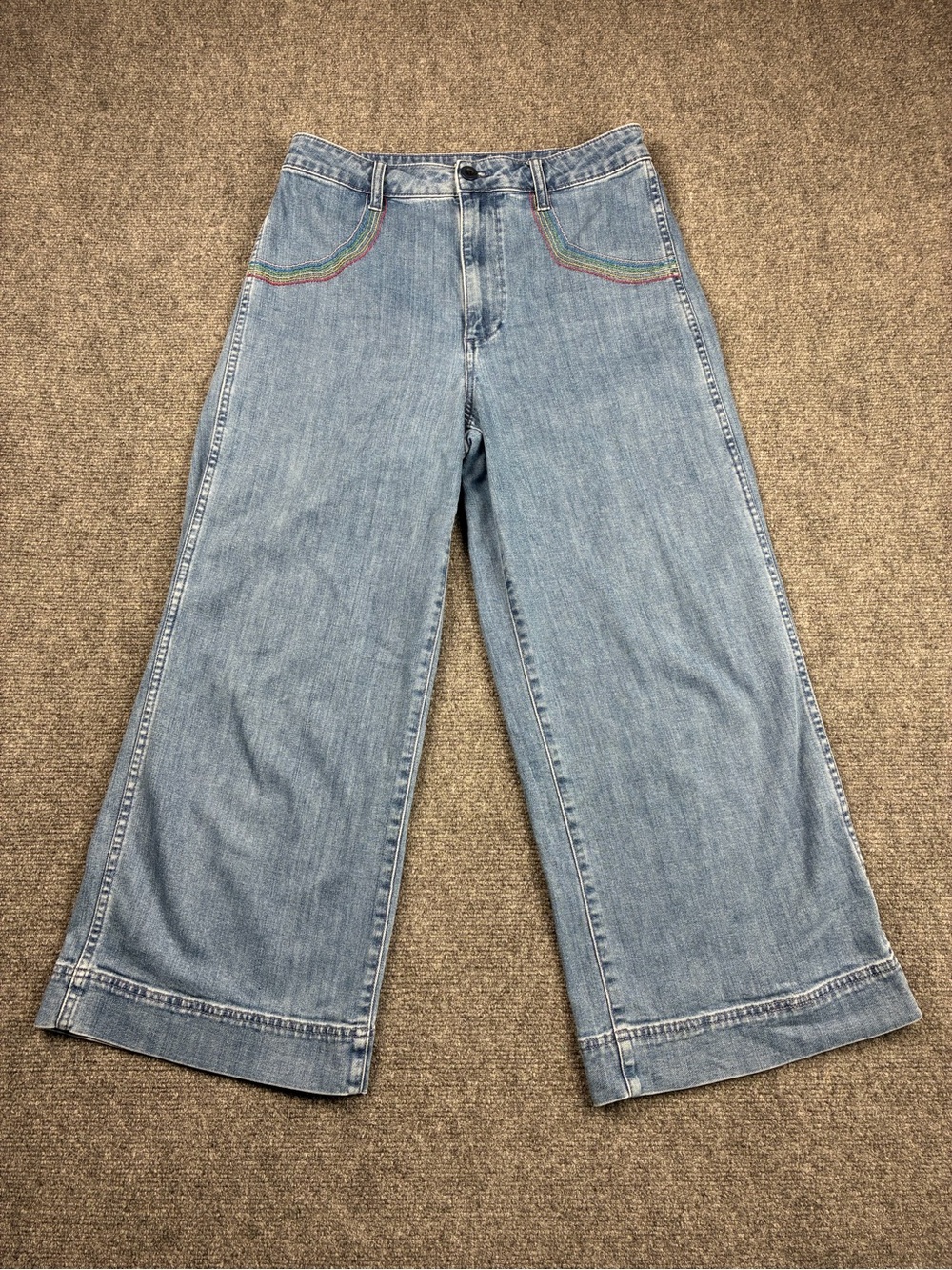 Madewell Women’s Emmett Wide Leg Crop Jeans - Rainbow Stitch Edition